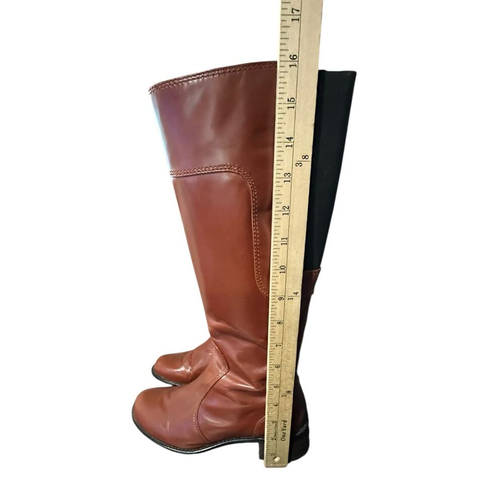 Softt Taryn Brown Black Leather Knee High Side Zip Up Heeled Boots Y2K Size 7 - Picture 7 of 8